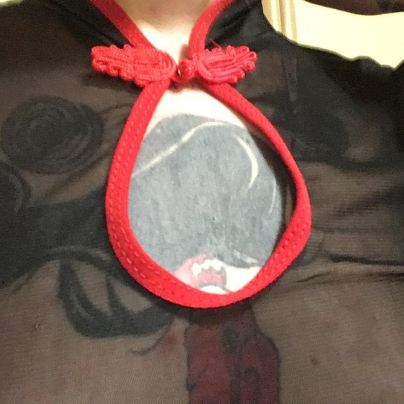 Women's black mesh cheongsam lingerie dress, sz SM - Picture 3 of 4